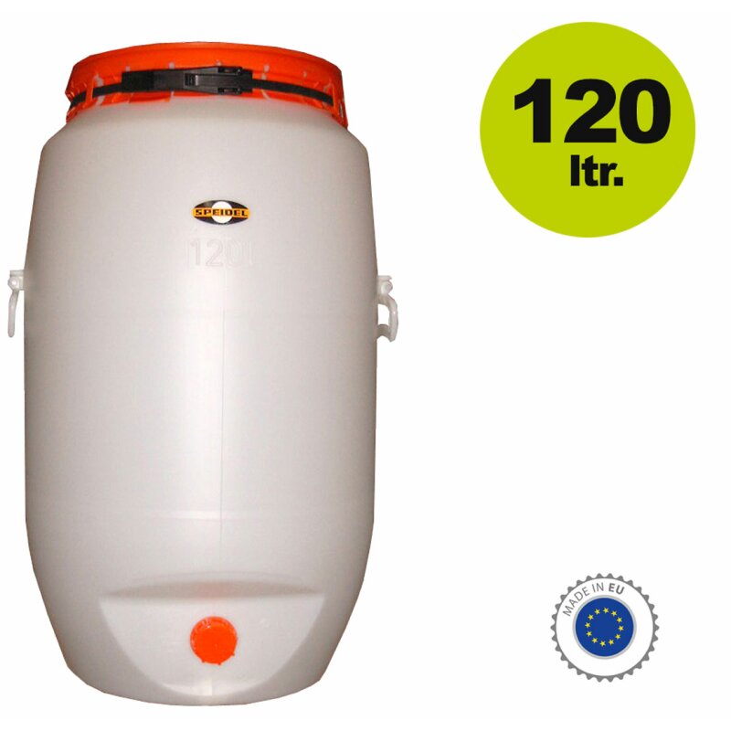 4010242210088 /  Speidel Getränke-Fass / Mostfass 120 Liter rund mit Spannring-Deckel (Gärfass / Kunststofffass)