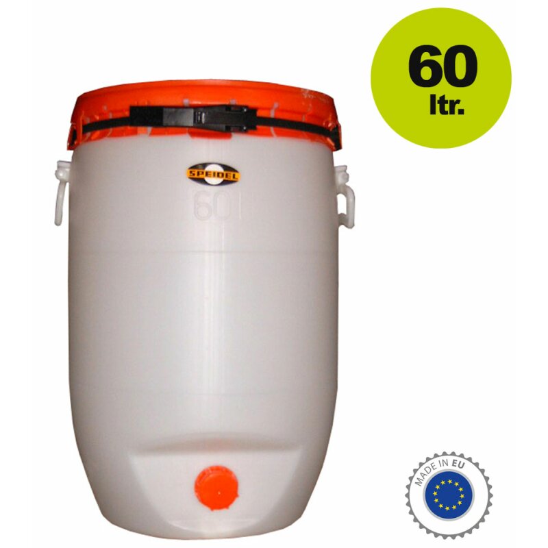 21007-0001 /  Speidel Getränke-Fass / Mostfass 60 Liter rund, mit Spannring-Deckel (Gärfass / Kunststofffass)