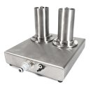 Flaschenreiniger: Reinigungsstation / Flaschen-Spülmaschine, 2 Düsen, Edelstahl, gardena-komapatibler Schlauchanschluss, 12 Volt für elektro-magnetisches Verschluss-Ventil und LED Flaschen-Beleuchtung, Flaschenspüler made in Germany  (versandkostenfrei)*