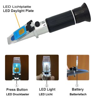 Details: Profi Hand-Refraktometer für Honig, 58-90% Brix / 12-27% Wasser, Honig-Refraktometer mit ATC (automatische Temperaturkompensation) und LED Licht / Oechslewaagen, Handrefraktormeter, Titriergeräte, Honig-Refraktometer Details: Profi Hand-Refraktometer für Honig, 58-90% Brix / 12-27% Wasser, Honig-Refraktometer mit ATC (automatische Temperaturkompensation) und LED Licht / Oechslewaagen, Handrefraktormeter, Titriergeräte, Honig-Refraktometer