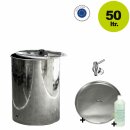 Saftfass 50 Liter mit Schwimmdeckel: Edelstahl-Apfelsaftfass / Fischer Saftfass für pasteurisierten Saft, komplett mit Auslaufhahn Edelstahl, Staubdeckel, Schwimmdeckel und Vaseline-Öl