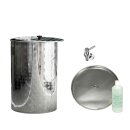 SET Fischer-Lahr® Saftfass 100 Liter mit Schwimmdeckel: Edelstahl-Apfelsaftfass / Fischer Saftfass für pasteurisierten Saft, komplett mit Auslaufhahn Edelstahl, Staubdeckel, Schwimmdeckel und Vaseline-Öl