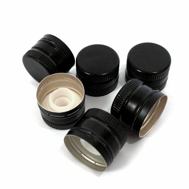  Öl-Schraubverschlüsse für Flaschen: Maschinen-Schraubverschlüsse PP31,5,  schwarz, Länge 24, mit integriertem Öl-Ausgießer