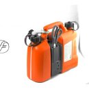 Automatisches Husqvarna Kettensägen-Füllsystem mit Auslauf-Stop und Überlauf-Schutz: Motorsägen Kombi-Kanister 5 Liter Benzinkanister + 2,5 Liter Sägeketten-Öl,  Schnelltank-Kanister inkl. 3 Ausgießer