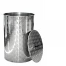 Fischer-Lahr® konfigurierbarer Grundtank: Fass Edelstahl, Fischer Serie Q100 Liter,  Edelstahlbehälter rund, Basis variabel für Immervolltank oder Saftfass, offen mit Deckel, ohne Schwimmdeckel