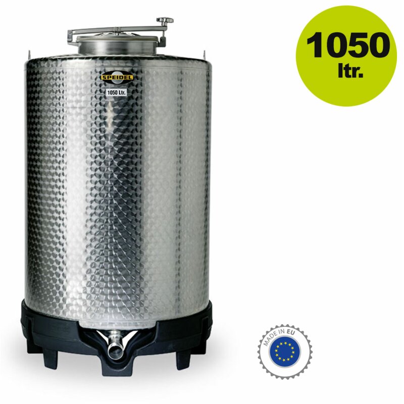 FD-B-100-1050 /  Speidel Tank: Edelstahltank FD-B 1050 Liter Edelstahl Brennmaischetank auf PE-Sockel / Edelstahlfass mit Bodenrest-Auslauf (versandkostenfrei)*