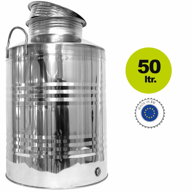 500T50H /  Transportkanne: Edelstahlkanne 50 Liter OHNE Hahn,  Getränkefass  für Lebensmittel gebördelt
