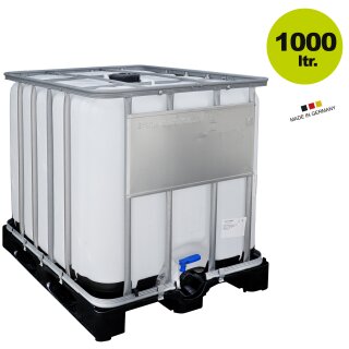 IBC Container, neu, unbenutzt, lebensmittelecht: 1000 Liter IBC Transporttank Kunststoff, lebensmittelechtes HD-PE,  Ø  150/50 mm AG, UN-Kennzeichnung,Tank in Gitterbox, Europalette für  flüssige Lebensmittel, made in Germany (Versand kostenfrei*)