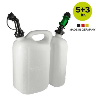 Lagerverkauf: Original Hünersdorff Dopplekanister Kombi-Kanister 5+3 Liter  für Benzinl + 1 Füllsystem, made in Germany