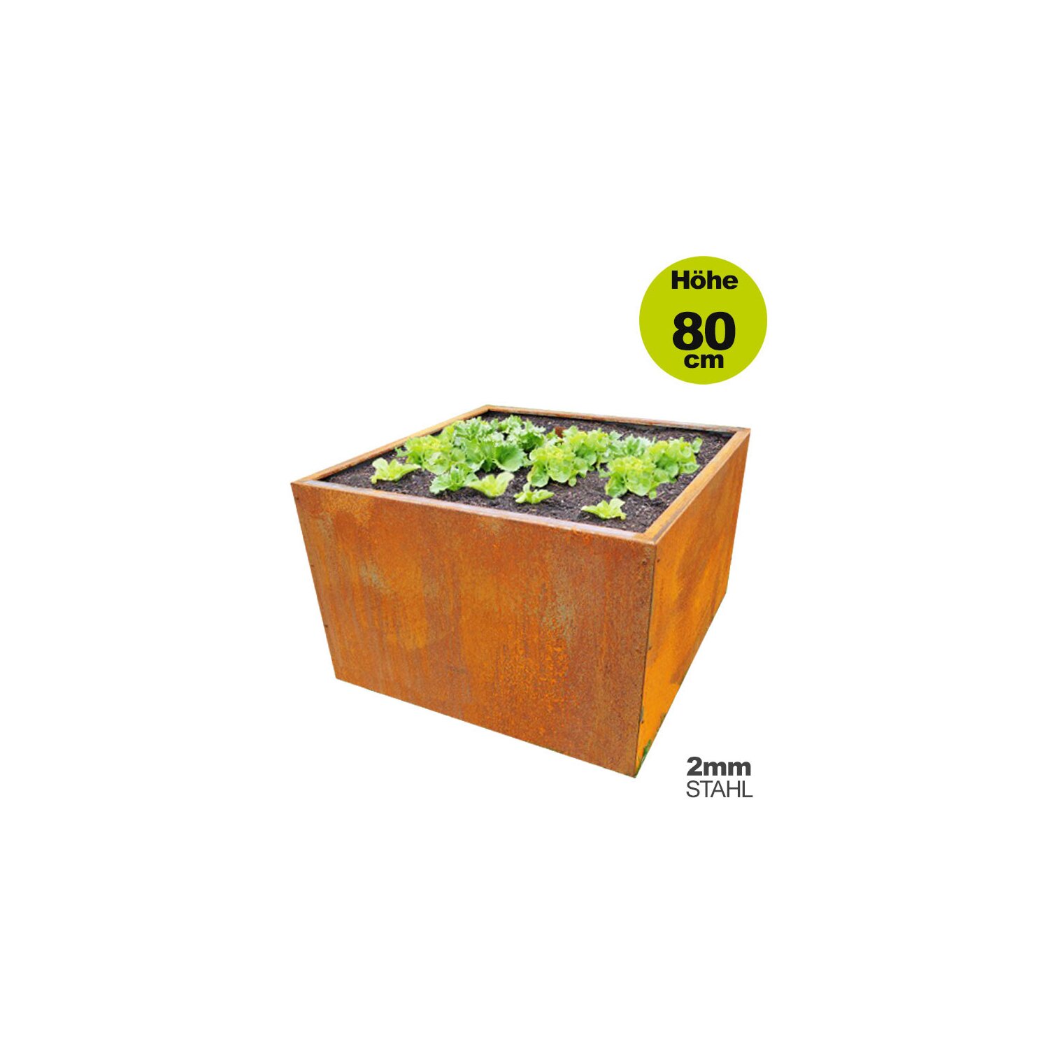3001101  Hochbeet Metall: Hochbeet Edelrost "Optimus" - 75x75cm Höhe 80cm, rostiger Stahl,  durchgängige Seitenwände mit 2mm Materialstärke, made in EU 	 
		 (hochbeet, edelrost, rost, primaterra, unique, YERD,  bausatz)  
	