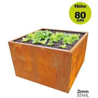 Hochbeet Metall: Hochbeet Edelrost "Optimus" - 75x75cm Höhe 80cm, rostiger Stahl,  durchgängige Seitenwände mit 2mm Materialstärke, made in EU