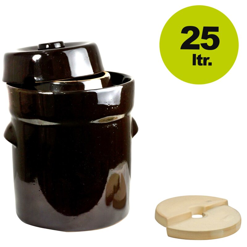 3225 /  Sauerkraut selber machen: Sauerkrauttopf Steingut, Gärglocke mit Wasserrand, Gärtopf / Keramik-Fass 25 Liter Inhalt