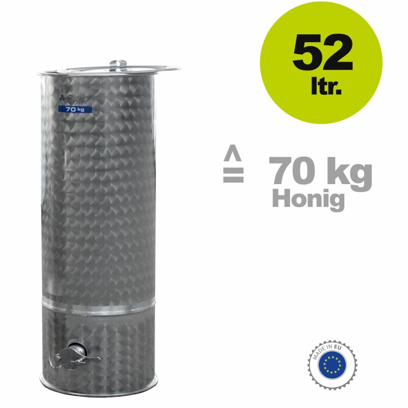 06MED7050 /  Imker Edelstahl-Honigfass 70 kg konischer Auslauf,  mit Edelstahl-Quetschhahn, Fass 52 Liter Volumen -  entsprechend 70 kg Honig, Zottel Edelstahltank, made in EU