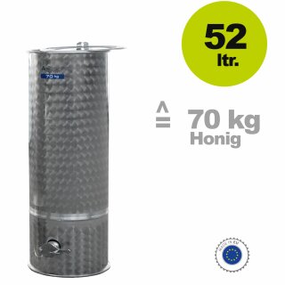 Imker Edelstahl-Honigfass 70 kg konischer Auslauf,  mit Edelstahl-Quetschhahn, Fass 52 Liter Volumen -  entsprechend 70 kg Honig, Zottel Edelstahltank, made in EU