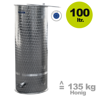 Imker Edelstahl Honigfass / Honig-Abfüller 135 kg, Boden  konisch mit Restauslauf,  Edelstahl-Quetschhahn,  Fass 100 Liter Volumen - entsprechend 135kg Honig, Zottel Edelstahltank, made in EU   (Versand kostenfrei*)