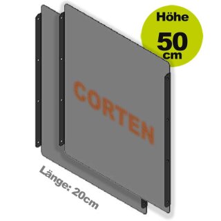20cm Verlängerungs-Set: 2 Seitenwände, Cortenstahl gerade 20cm Länge, für Hochbeet H50  inkl. Montage-Material (Verlängerungsset nicht als Verbreiterung verwendbar)