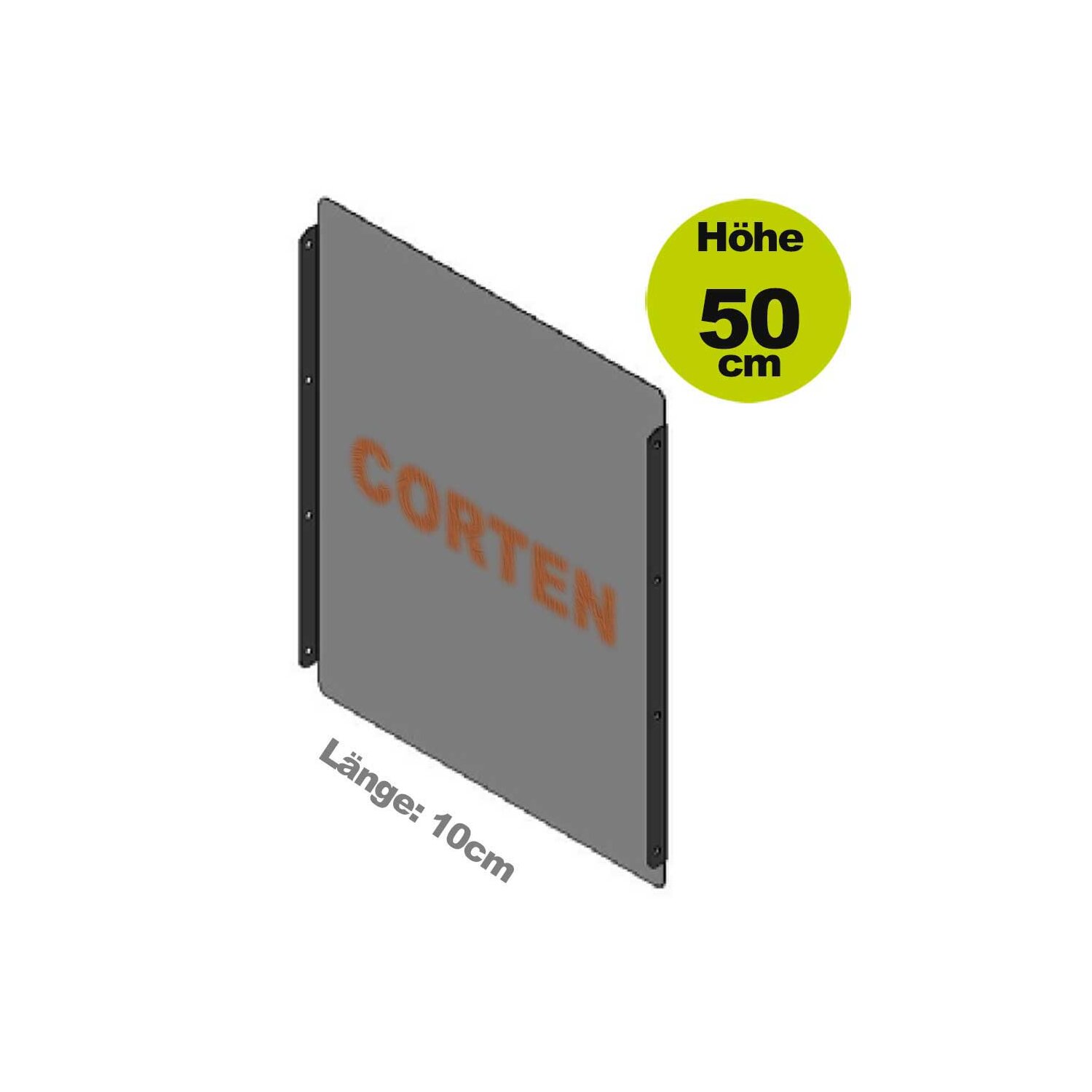 GRM458100500  Seitenwand Cortenstahl gerade H50 L10 	 
		 (Erweiterung Edelstahl Hochbeet H50, Ersatzteil, YERD)  
	