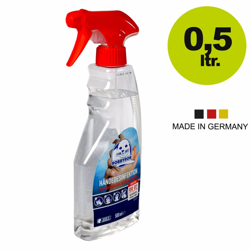 2702000000 /  Hände-Desinfektion: 0,5 Liter Desinfektionsmittel für Haut und alle abwaschbaren Oberflächen, Sprühflasche, made in Germany