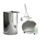 Fischer-Lahr® Saftfass 100 Liter mit Schwimmdeckel  inkl. Speidel Flächen-Tauchsieder: Edelstahl-Apfelsaftfass / Fischer Saftfass für pasteurisierten Saft, Saftpasteur mit Auslaufhahn Edelstahl, Staubdeckel, Schwimmdeckel Vaselineöl  (Versand kostenfrei*)