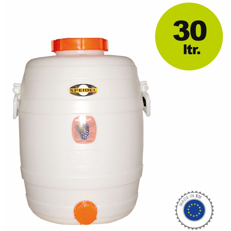 21006-0001 /  Speidel Getränkefass / Mostfass: Fass 30 Liter rund (Transportkanne / Gärfass / Kunststoff-Fass mit Schraubdeckel)