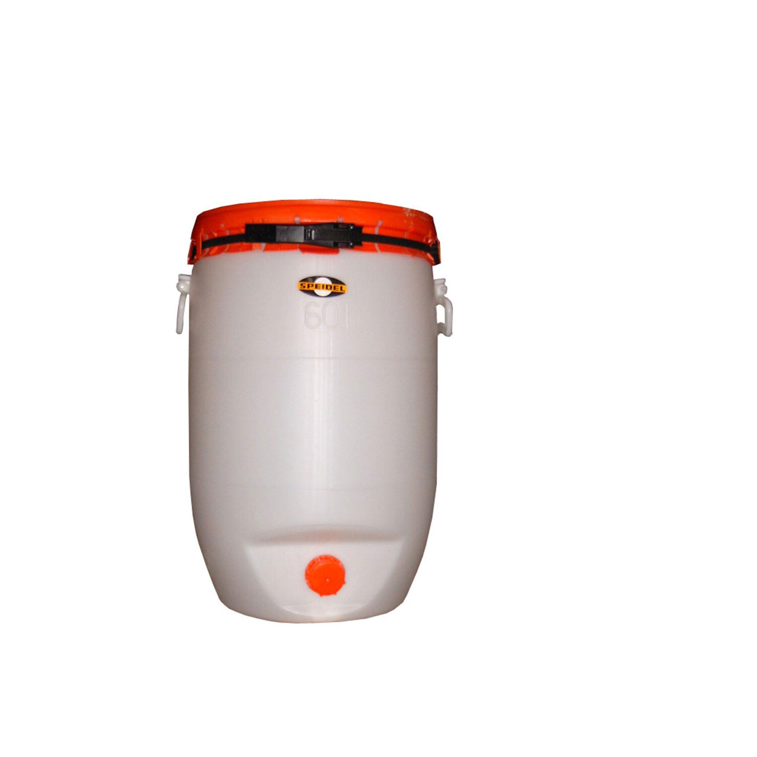 21007-0001  Speidel Getränke-Fass / Mostfass  /  Apfelweinfass / Maischefass 60 Liter rund mit Spannring-Deckel, lebensmittelecht - Kunststoff NICHT eingefärbt, Deckel mit Gärspund-Loch (Gärfass / Kunststofffass) 	 
		 (Getränkefass, Kunststoff Getränkefass, Speidel Getränkefass,Speidel Getränkefass 60 Liter rund, Maischefass)  
	