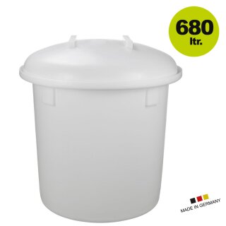 GRAF Maischebottich 680 Liter, aus Polyethylen (PE) ungefärbt (weiß), lebensmittelechter Bottich mit Deckel,   Gärbehälter / Fass für Brennmaische mit hermetischem Wasserrand (Gärglocke) Made in Germany