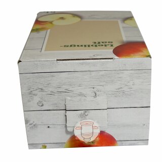 Details:   Bag-in-Box Karton, Motiv "Lieblings-Saft" 5 Liter, Apfelsaft Bag-in-Box Karton ohne Beutel / Bag in Box, Karton, Lieblings-Saft, 5 Liter 