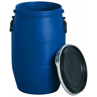 4 x 30 L Deckelfass Kunststofftonne Plastikfass Behälter blau mit Tragegriffen. 