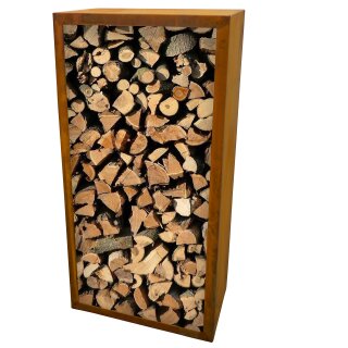 YERD CortenBOX 120:  stabiles  Kaminholz-Regal 120x60x35cm, Holzbox / Holzregal aus echtem Corten-Stahl (!),  Holzlege Farbe Rost-Patina, verschweißtes (!) Stahl-Regal für Feuerholz (TOP Preis-/Leistung)