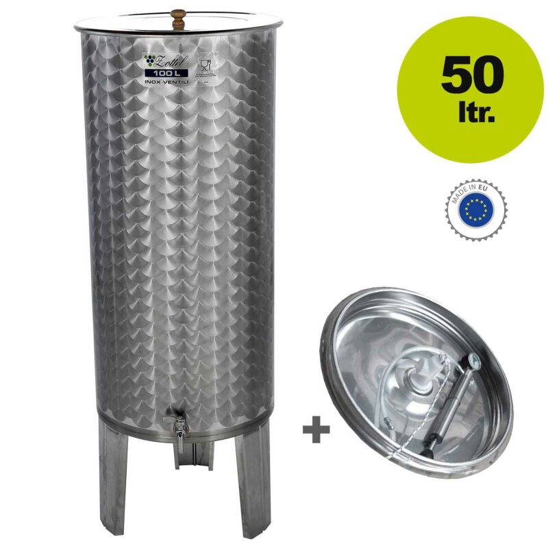 01O50L /  Zottel Tank: Edelstahltank Immervolltank / Edelstahlfass, Fass mit 50 Liter Volumen / 1 Auslauf, Immervollbehälter  inkl. Schwimmdeckel, Pumpe und Manometer (versandkostenfrei)*