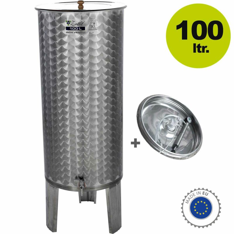 01O100L /  Zottel Tank: Edelstahl Immervoll Behälter, Edelstahllagertank mit Lufschwimmdeckel, INKL. Hahn, Staubdeckel 100 Liter  und angeschweißten Füßen  (Versand kostenfrei*)