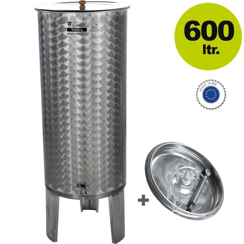 010600L1V /  Zottel Tank: Edelstahltank Immervolltank / Edelstahlfass mit 600 Liter Volumen / 1 Auslauf, Immervollbehälter  inkl. Schwimmdeckel, Pumpe und Manometer (versandkostenfrei)*