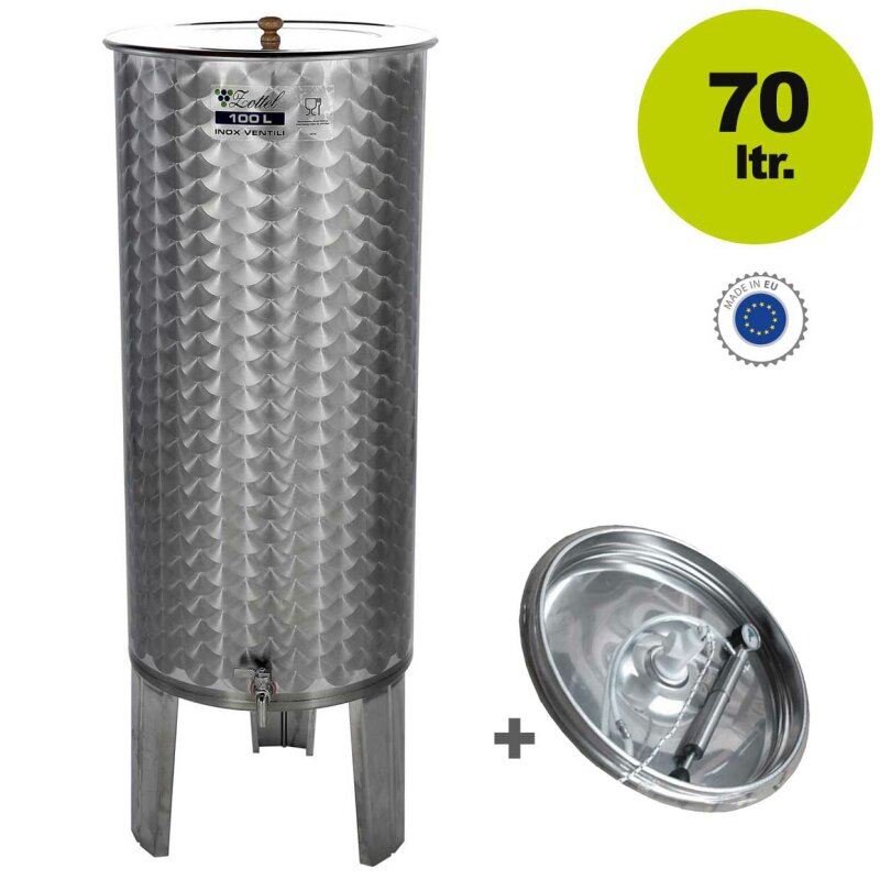 01O70L /  Zottel Tank: Edelstahltank Immervolltank / Edelstahlfass mit 70 Liter Volumen / 1 Auslauf, Immervollbehälter  inkl. Schwimmdeckel, Pumpe und Manometer (versandkostenfrei)*