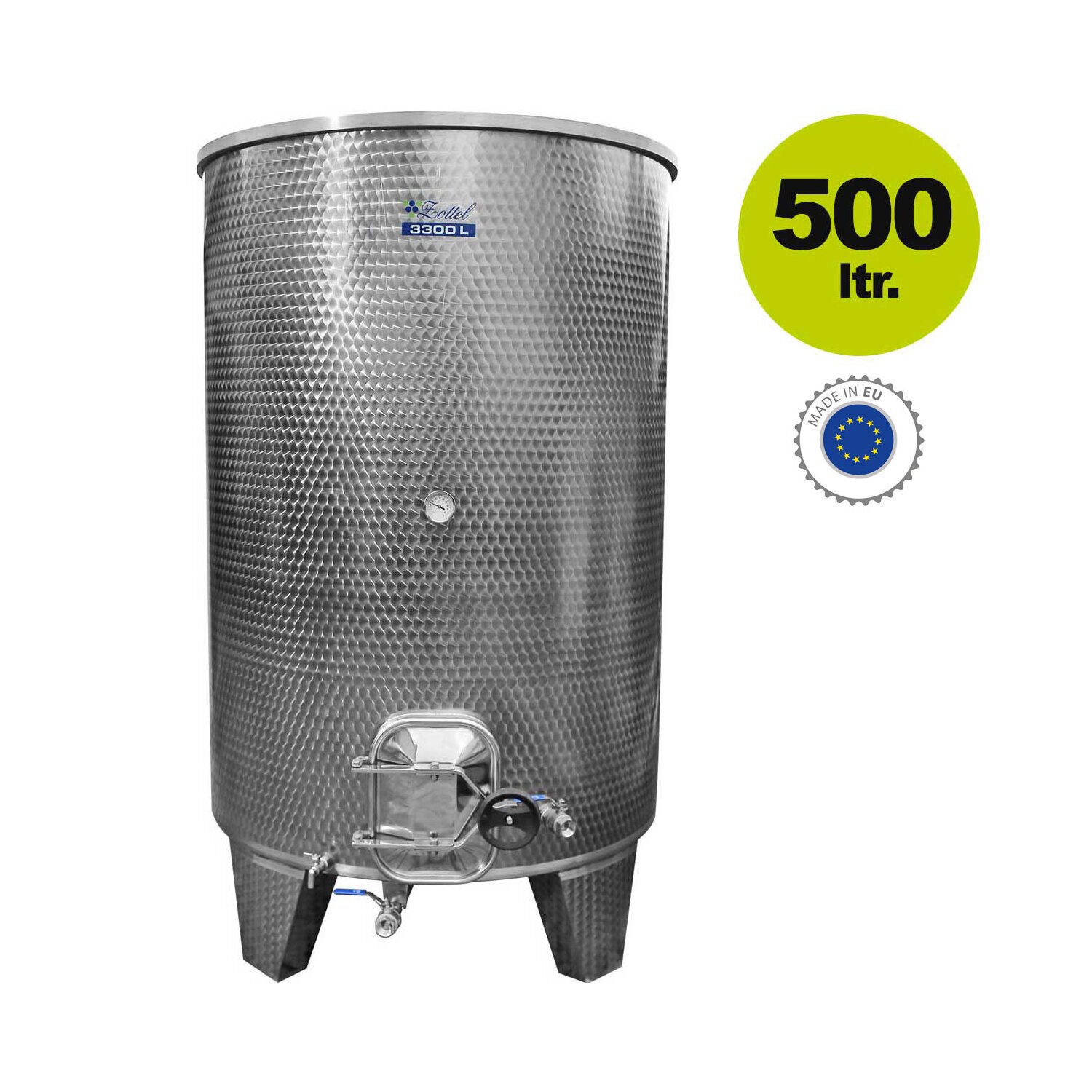 02O500L4V  Maischetank / Edelstahlfass mit Mannloch, 500 L, um 3° geneigter Bodenablauf  (versandkostenfrei)* 	 
		 (Lagertank, Maischetank mit Mannloch, Immervolltank 500 L)  
	