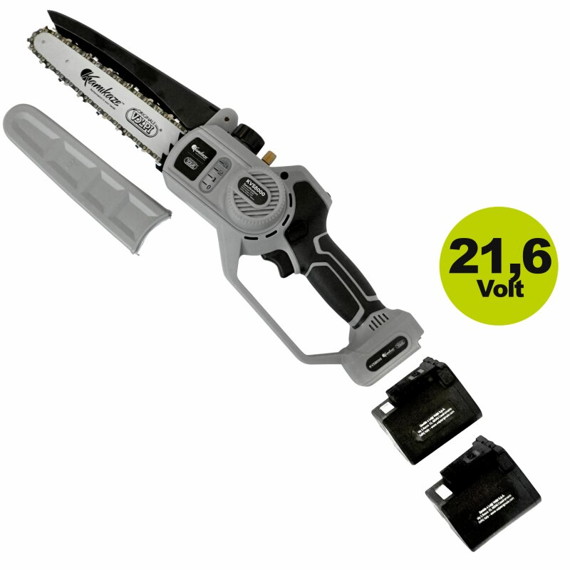 KVS8000  Astsäge: Elektronische Akku-Kettensäge KVS8000, Schnittstärke 16cm, 21,6V x 4Ah (86,4 Wh) 950 W, Astsäge für links- und rechtshändiges Arbeiten geeignet, inkl Wechselakku (Versand kostenlos*) 	 
		 (Astsäge, Kettensäge, Motorsäge, KVS8000, Volpi Kamikaze KVS8000, Akku Motorsäge, Akku Kettensäge, Elektrische Motorsäge Kettensäge, Kabellose Kettensäge)  
	