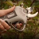 Elektrische Akkuschere Volpi KV220 Schnittstärke Ø  2,2cm, Gartenschere / Ernteschere mit wartungsfreiem bürstenlosen Motor, 2 Schnittweiten per Software, mit LED Arbeitslicht, Li-Ion 7,2V/4Ah (28,8 Wh), Klinge aus SK5 Karbonstahl, ca. 3 Std.  pro Ladung