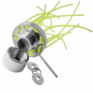 PREIS-TIPP:  YERD Lagerverkaufs-Edition TAIFUN MINI, gefräster Voll-Aluminium Multi-Fadenkopf.  für 2-8 (16) Doppel-Mähfäden, Fadenbürste mit leicht abschraubbarem Fadenträger, Mähkopf inkl. Adpater und 8 Mähfäden