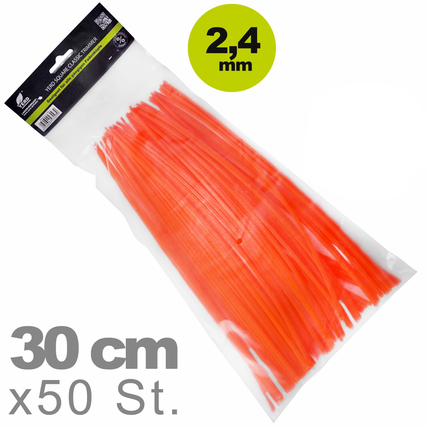 DF50719017  50 Mähfäden 2,4mm YERD Square Classic Trimmer, quadratische Schneidkante,  jeweils auf 30cm vorgelängt (15m) 	 
		 (Mähfaden, qudratisch, 2.4mm)  
	