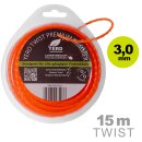 Gedrehter Mähfaden 3mm (diagonal Durchmesser): 15m YERD Premium-Line Trimmerfaden TWIST für Freischneider, hochwertiges Polyamid, aggressive 3D Vierkant-Schneidecken, leiser durch gedrehte Form