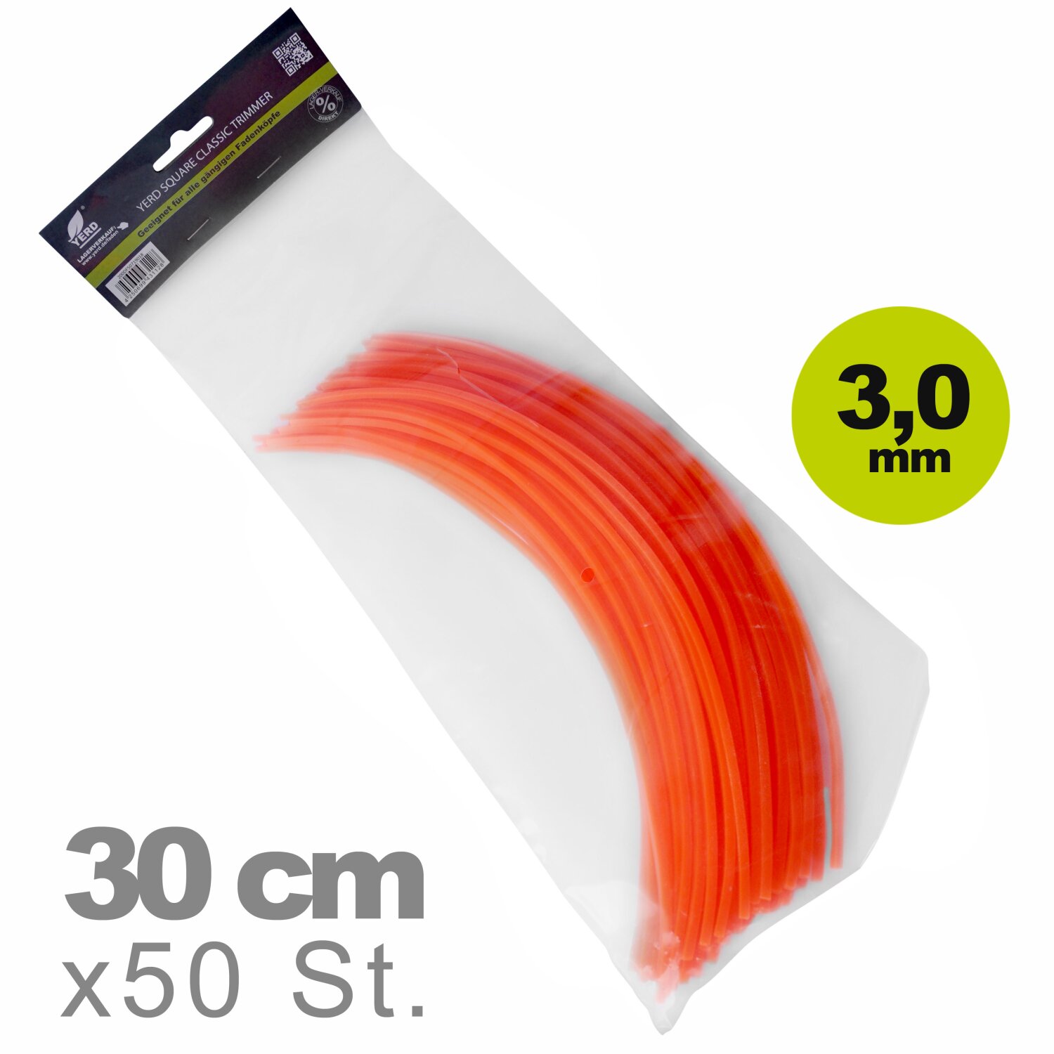 5200040  50 Mähfäden 3mm, 4-Kant YERD Square Classic Trimmer, quadratische Schneidkante,  jeweils auf 30cm vorgelängt (15m) 	 
		 (Mähfaden,  qudratisch,  3 mm)  
	