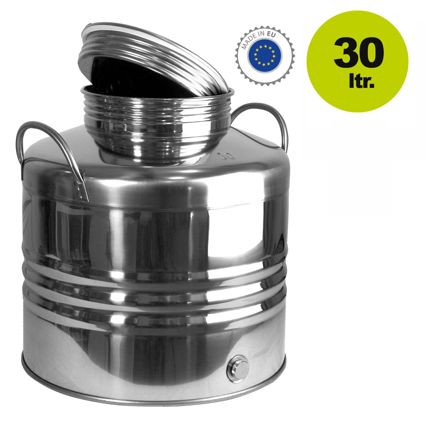 KG30H  Edelstahlkanne   / Edelstahlbehälter mit Deckel - luftdicht: 30 Liter Inhalt gebördelt OHNE Edelstahlauslaufhahn 	 
		 (Edelstahlkanne, 30 L, quattro effe, Inox 18/10,   gebördelt)  
	
