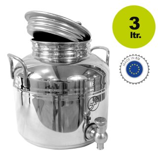 Transportkanne: Fischer POLISHLINE Edelstahlkanne 3 Liter mit Edelstahl-Hahn,  für Lebensmittel, Kanne verschweißt (!), Inox 18/10  - AISI 304 - DIN 1.4301, Hochglanz poliert,  Behälter ideal für Branntwein, Öliven-Öl, Balsamico Essig, Milch, Federweißer