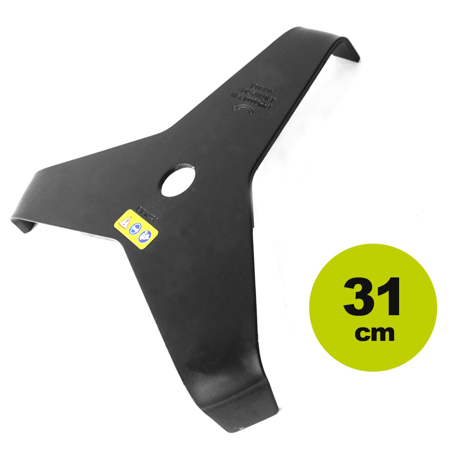 1200190  Freischneider Mulchmesser, Durchmesser ca. 31cm, 25,4mm (1 Zoll) Zentral-Bohrung, 4mm Stahl Material-Stärke, 3 Zähne gebogen, 310x25,4x4x3T 	 
		 (Eurogarden Freischneider Messer,  Freischneidermesser gebogen, Dickichtmesser 90° gebogen,  EXP 14924)  
	