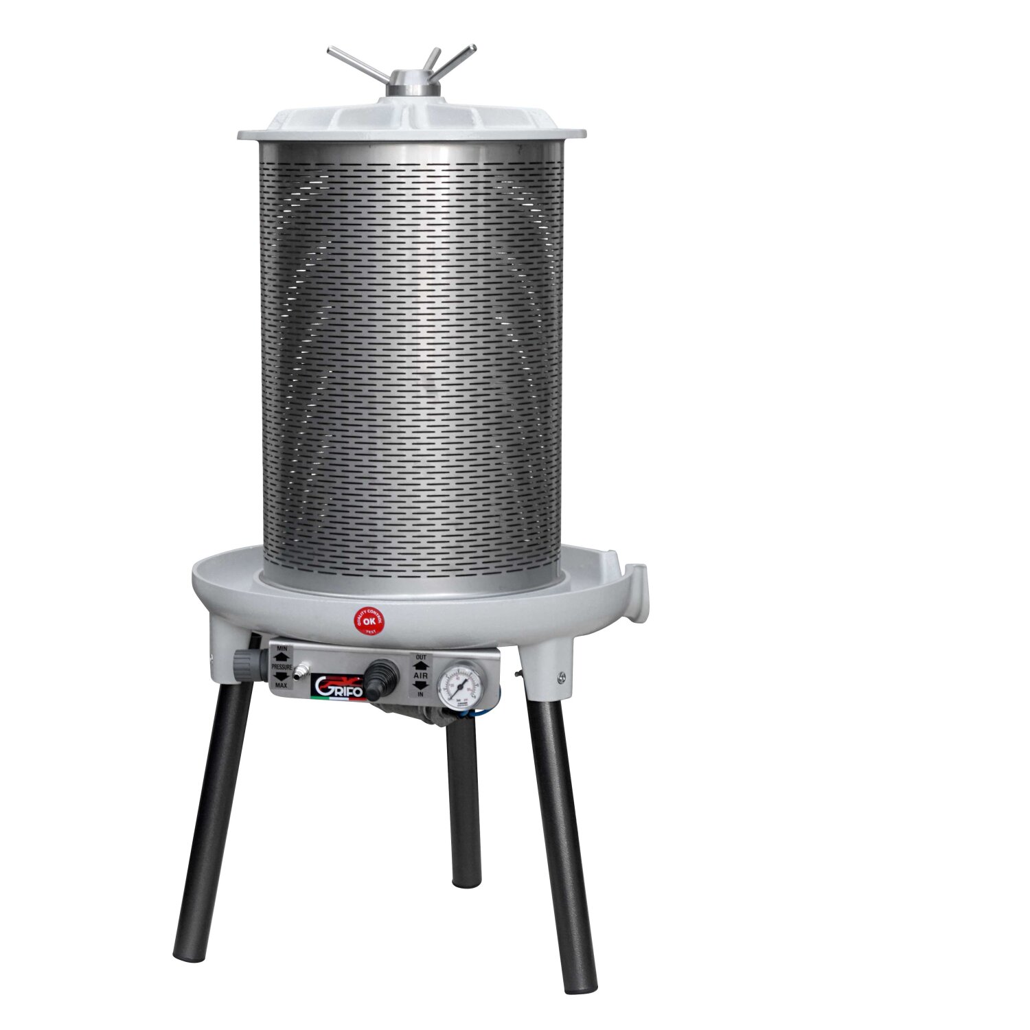 PEA20  Obstpresse / Beerenpresse (Traubenpresse) Druckluftpresse pneumatisch:  GRIFO LDP20, 20 Liter Presskorb-Inhalt, Luftdruck-Obstpresse / Apfelpresse,  Aluminium mit Lack, Presskorb Edelstahl  (Versand kostenfrei)* 	 
		 (Kelter, Luftdruckpresse, Wasserdruckpresse, Obstpresse 20 Liter, Beerenpresse, Korbpresse, Entsafter, Weinpresse, Spindelpresse)  
	