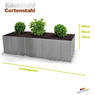 Hochbeet aus Metall - nach Maß KONFIGURIERBAR: Günstiges "Square 160" Hochbeet Edelstahl oder in Cortenstahl (edelrost / rostig), 160x60cm  in verschiedenen Höhen (33cm, 50cm, 80cm), beliebig verlängerbar! (Versand kostenfrei *)
