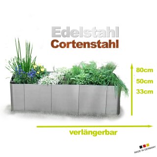 Hochbeet aus Metall - nach Maß KONFIGURIERBAR: Günstiges "Square 163" Hochbeet Edelstahl oder in Cortenstahl (edelrost / rostig), runde Ecken, 163x60cm in verschiedenen Höhen (33cm, 50cm, 80cm), beliebig verlängerbar! (Versand kostenfrei *)