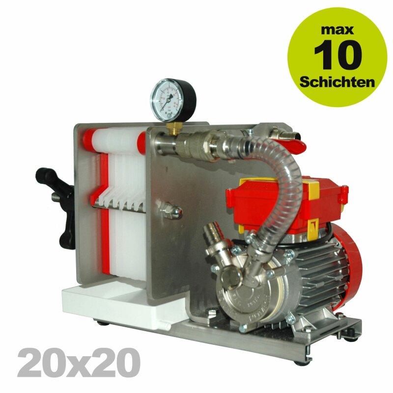500MINI-10E /  Schichtenfilter: Weinfilter-Maschine,  Weinfilter für max.10 Schichten 20x20, Edelstahl, 180 l/h (versandkostenfrei)*