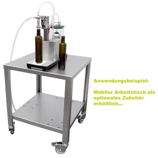 4F116318 Details:   Vakuum-Abfüller elektrisch mit 1 Abfüll-Stationen, Arbeitsstation für eine Person, Standard Füllstutzen 14mm Edelstahl, geeignet für Saft zur sterilen Flaschen-Abfüllung bis 80°C, für Wein / Most, Branntwein, Essig, Speise-Öl u.v.m. (Versand kostenfrei *) / Vakuum-Abfüllgerät, Vakuum-Flaschenfüller, Vakuum Flaschen-Abfüllgerät, Edelstahl, 1 Station,  iltec, ULTRAFILLER 1, Füllmaschine, Abfüllgerät, für Flüssigkeiten, Saft, Wein / Most, Branntwein, Essig, Speise-Öl 