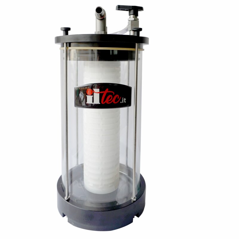 4P116127 /  Filtergehäuse zum vorschalten an Vakuum-Abfüllgeräte bzw. Ultrafiller, filtern und abfüllen in einem Arbeitsgang, für 1 Patrone, Filtergehäuse aus Borosilikat-Glas - LIEFERUNG  OHNE FILTER-KERZE