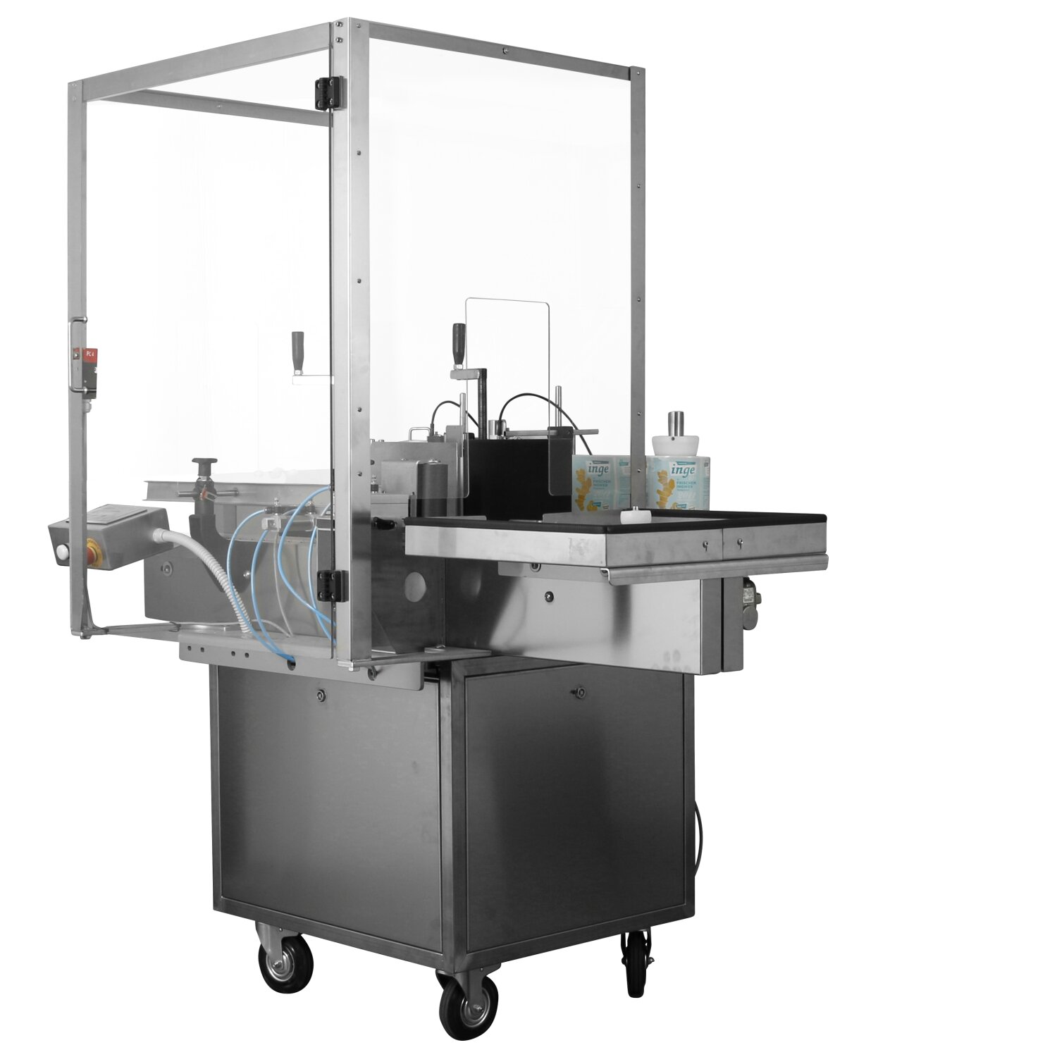   Automatischer Flaschenetikettierer Easy ET800-1, für 1 Etiketten-Rollen, für Flaschen Gläser Dosen PET Zylinder von Ø 45 - 120mm etikettierbar,  800 Flaschen/Std 